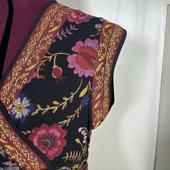 Fuzzi Floral Print Black Multicolored Surplice Midi Dress Sz XL Feminine Y2K - Picture 11 of 16